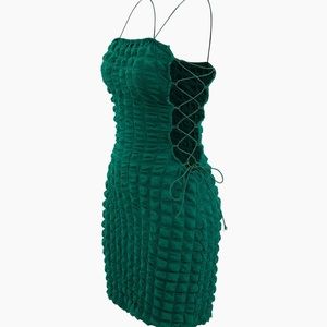 Micas Popcorn Textured Tie Side Mini Dress | Green | size small